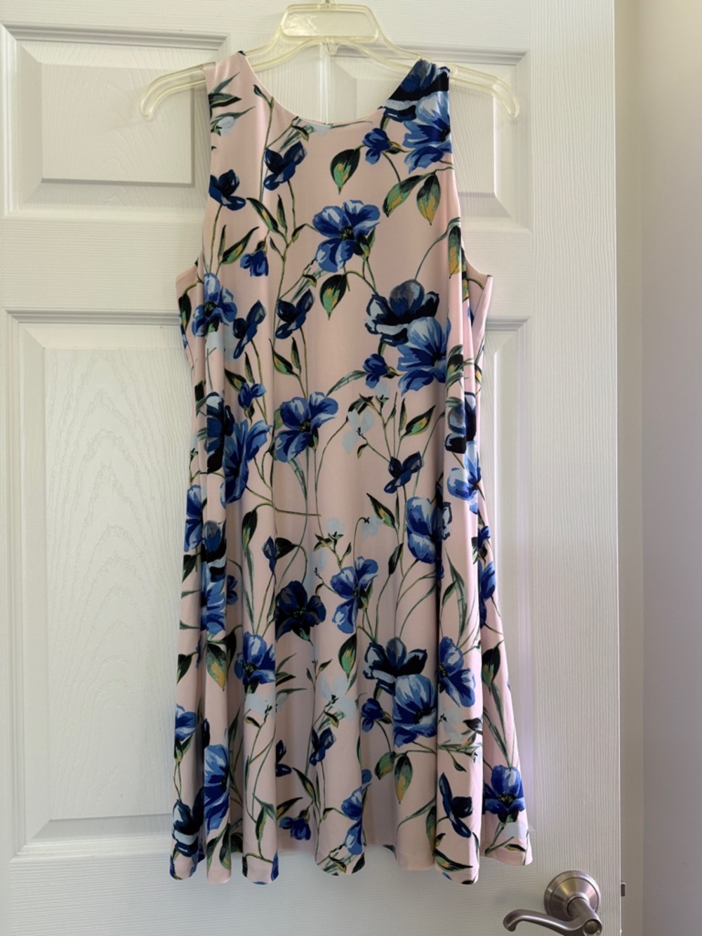 Ralph Lauren Women Blush Midi Dress with Blue Floral Print Size 14P